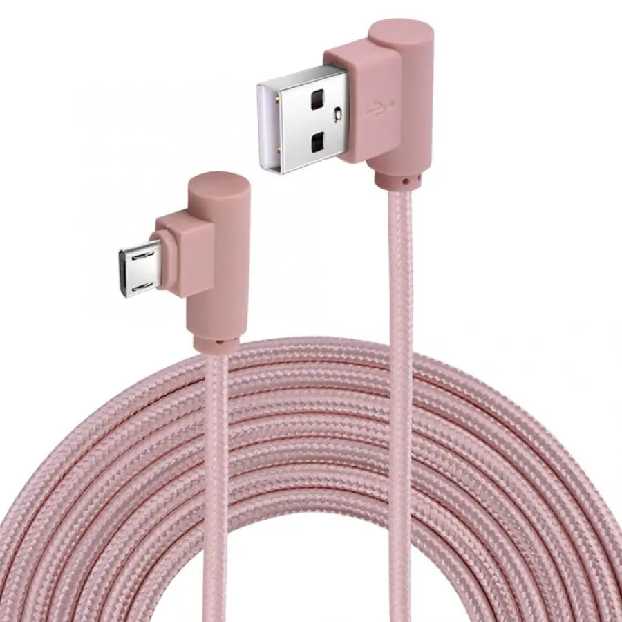 Micro USB порт кабели 90 градусов прямоугольный нейлоновый Плетеный usb кабель для