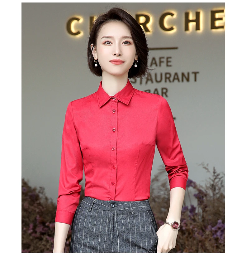 Fashion twill long sleeve shirt women new slim temperament formal cotton slim blouses office ladies business interview tops