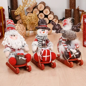 

Christmas Sled Santa Claus Dolls Christmas Gift for New Year Snowman Elk Wooden Sled Toys Christmas Decorations for Tree