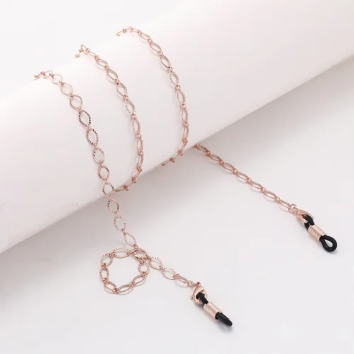 rose gold black My shape полый геометрический металлический ремешок для очков Шикарные солнцезащитные очки в форме ромба цепочка для глаз очки шейный ремешок 78 см - Цвет: rose gold black