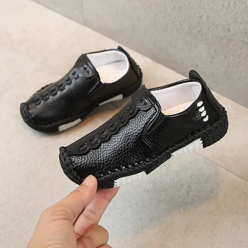 

Soft Bottom Boy Black Loafers 3T-7T Girl Playgroup Shoes Baby Kids Trendy Casual Leather Shoes Children Moccasin