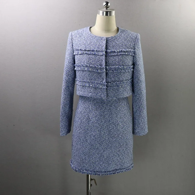 

2020 New Autumn Women Chic Outfits Fashion Tweed Jacket Tassels Vest Dress Two Piece Set Elegant Sweet Slim Fit Ladies Suits