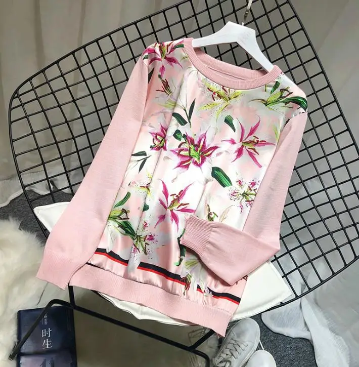 

2020 Autmn New Fall 3D Printed Cardigans Women print Chiffon Patchwork Knitted cardigan Formal OL Fall Clothes Top