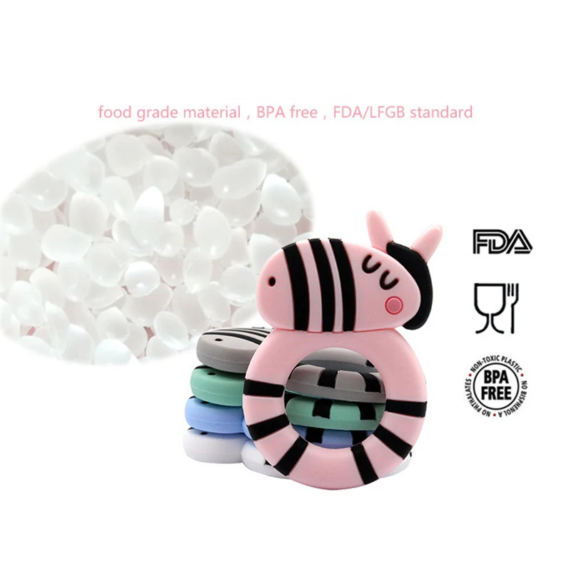 New 1Pcs BPA Free Silicone Teethers Food Grade Tiny Zebra Shaped DIY Teething Necklace Baby Shower Gifts Cartoon Animals Teether