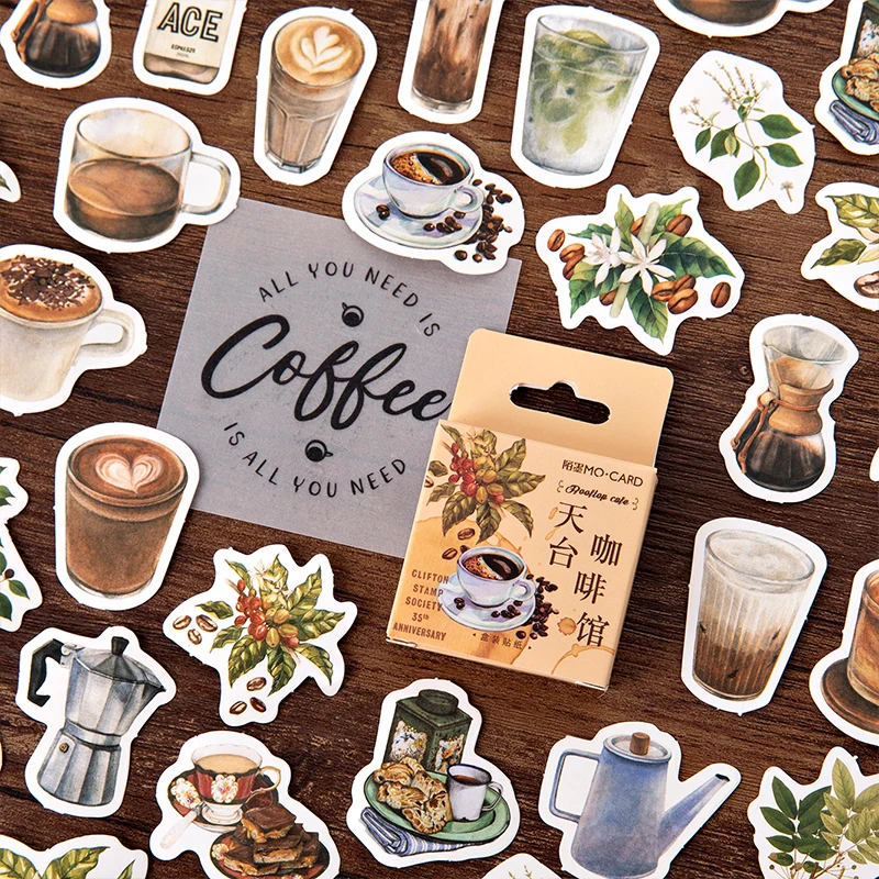 

45pcs/box Coffee Series Mini Stickers Journal Scrapbooking Notebook Sticker Decoration Calendar Memo Lable Office Supplies