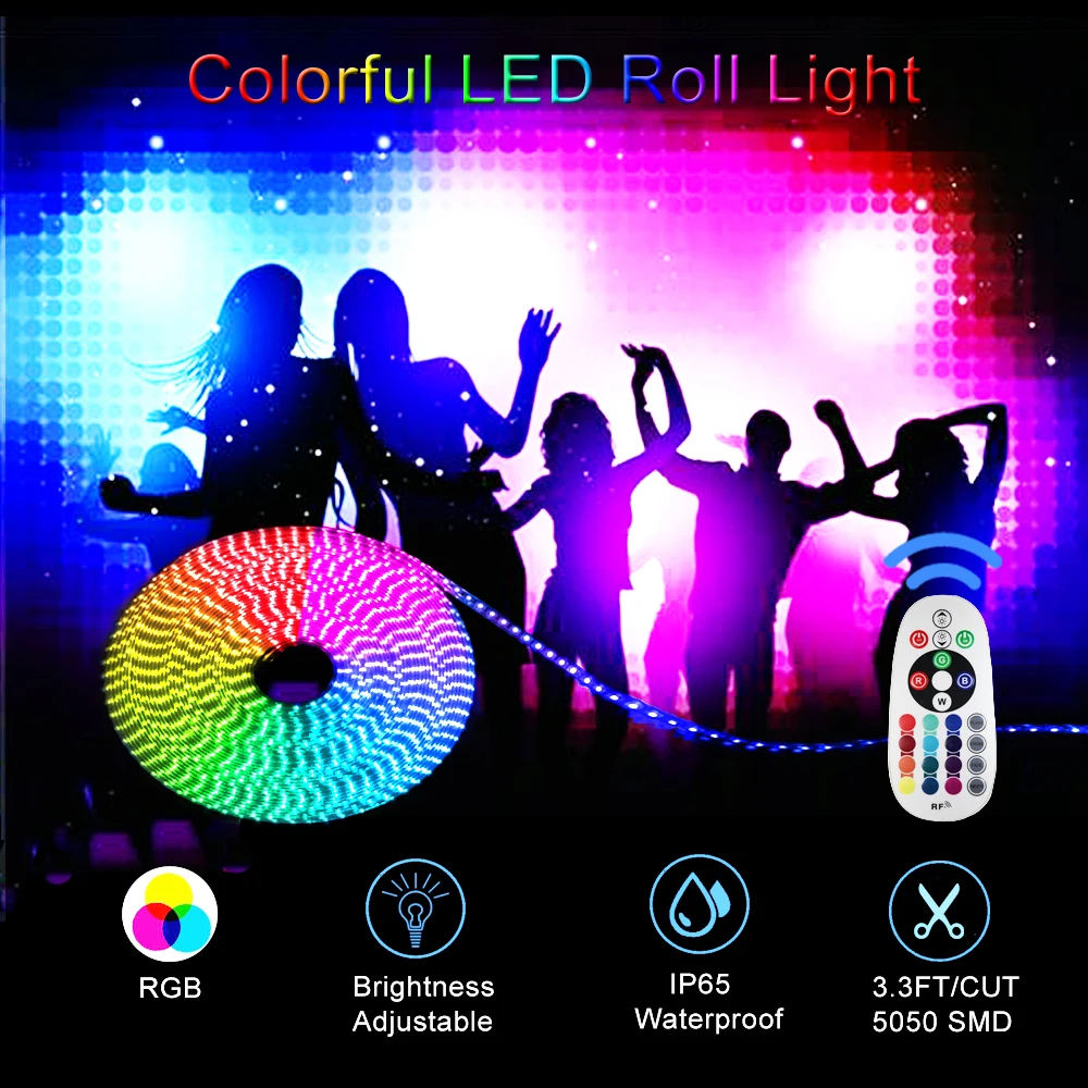 AC 110 В Светодиодная лента светильник RGB SMD 5050 лента приложение для телефона и пульт дистанционного управления Водонепроницаемый гибкий неоновый светильник s наружное украшение комнаты