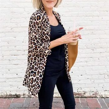 

Women Autumn Winter Leopard Jacket Long Sleeve Office Ladies Coat Cardigans Suit Style Street OL Outwear