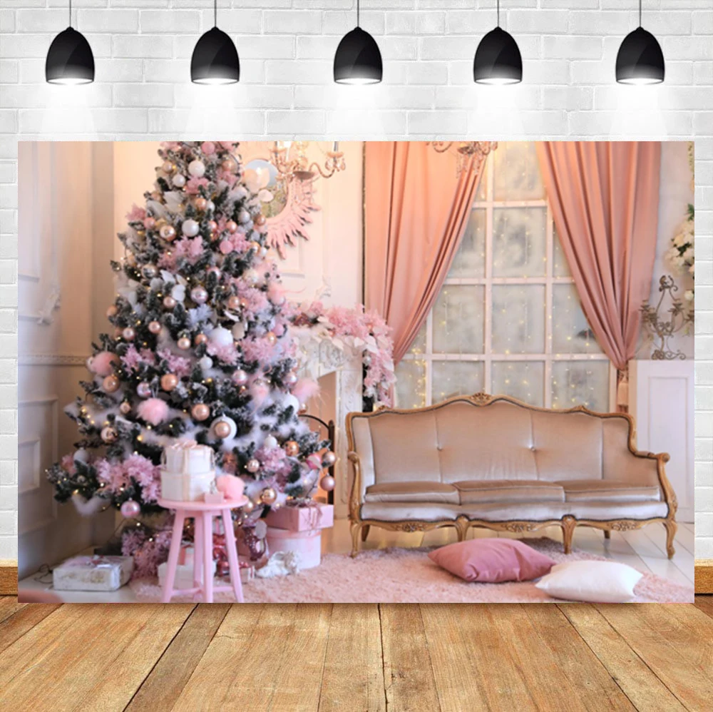 

Laeacco Winter Christmas Photo Background Tree Gift Vintage Wall Sofa Baby Birthday Photographic Photo Backdrop For Photo Studio