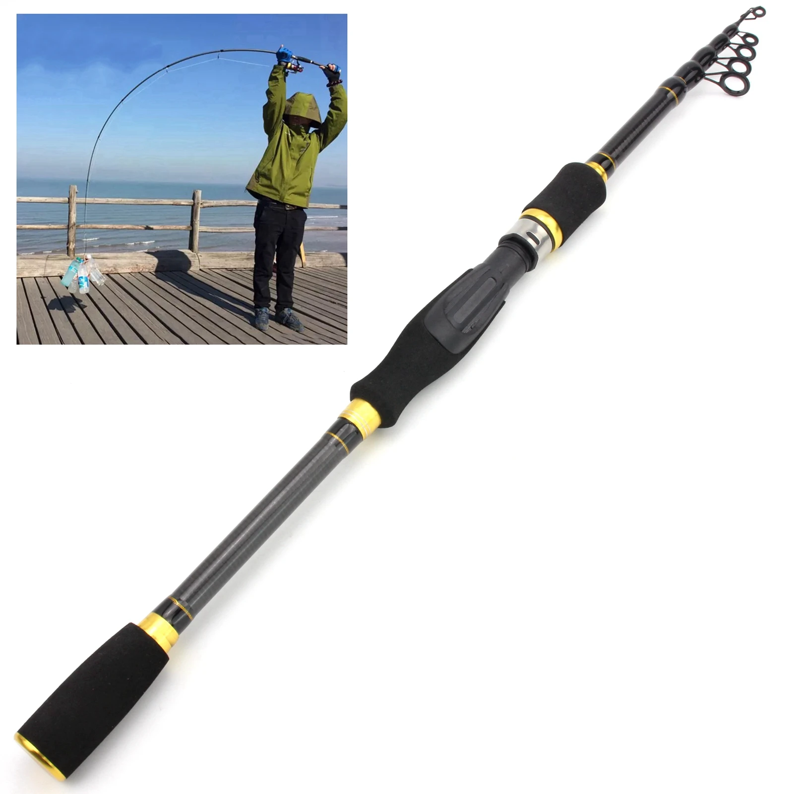 1.8m-2.7m Rod Reel Combos Telescopic Spinning lure rod and Reel