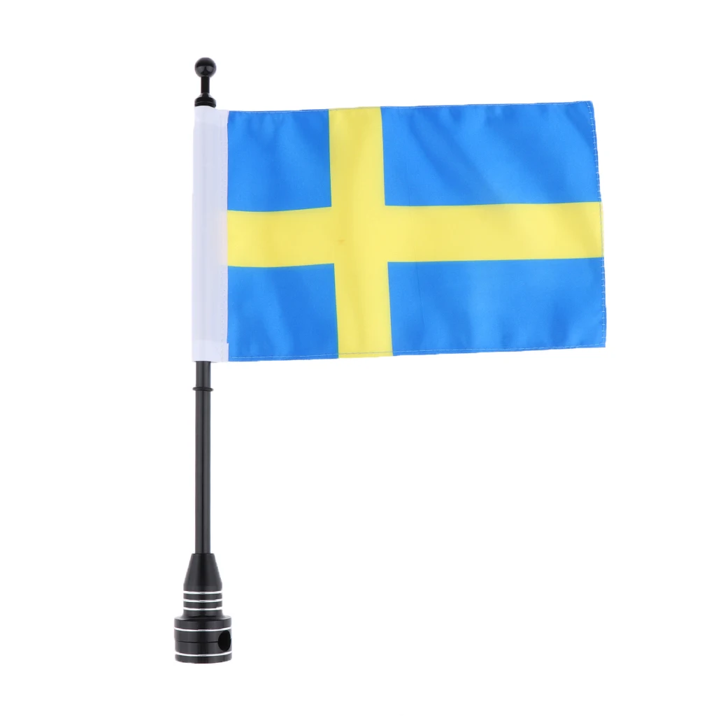 Motorcycle Sweden Flag Pole Mount Custom Rack Luggage Flag For Harley