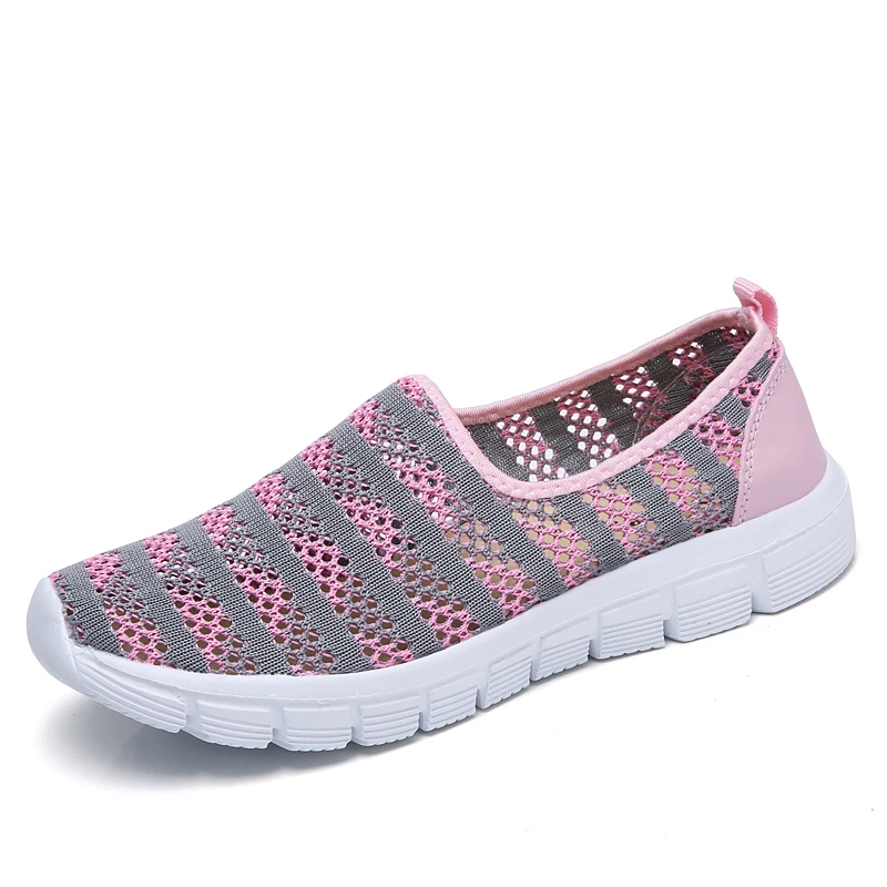 Большие женские спортивные кроссовки с дышащей сеткой, женские кроссовки для бега на плоской подошве, размеры 36-41 - Цвет: pink