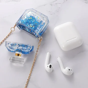 

1pcs Perfume Bottle Quicksand Shapes Airpods Protective Cover With Hanging Chain Air Pods Protector Case Accessories