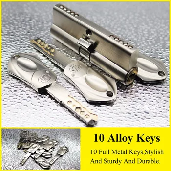 Door Cylinder Security door Lock 65 70 80 90 60mm AB Key C class Anti-Theft Entrance Brass Door Lock Lengthened Core 10pcs Keys 90 center 45 45 lock core double side copper blade security door lock high security lock core double open anti snap anti drill