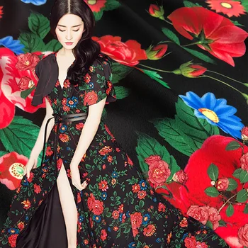 

147 cm width Korean satin fabric meter plant printed fabric satin dress handmade DIY fabric wholesale cloth