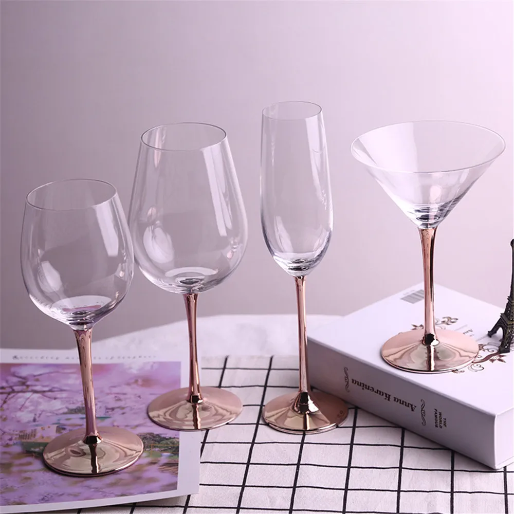 Хрустальные бокалы, бокал для вина, гальваническое покрытие, розовое золото, без свинца, бокал для сока, коктейля, шампанского, бокал для вечеринок, барная посуда