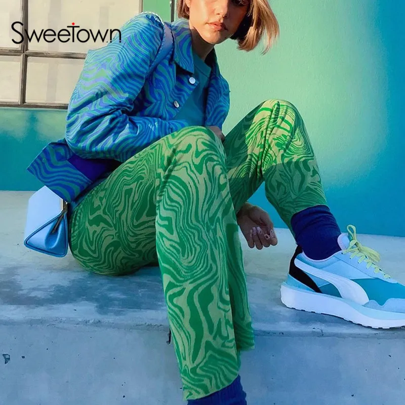 Брюки прямые Sweetown с принтом тай-дай в стиле Харадзюку модные женские джоггеры