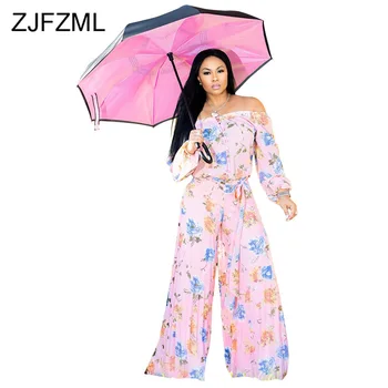

Floral Sexy Wide Leg Jumpsuit Women Slash Neck Backless Loose Party Club Playsuit Causal Plus Size Long Sleeve Belt Bodysuit