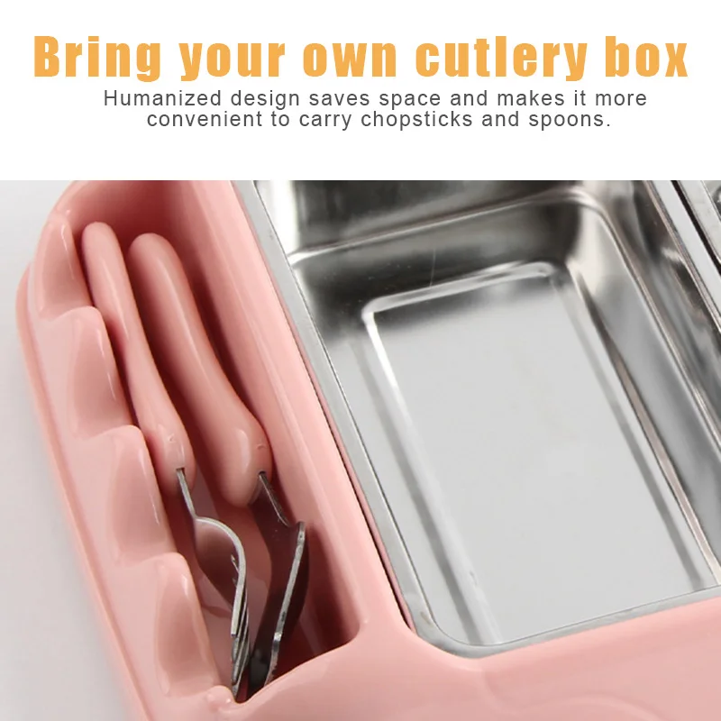 HOT Children Cartoon Car Lunch Box Stainless Steel Divided Plates Tray Set Fork Spoon Tableware NDS66