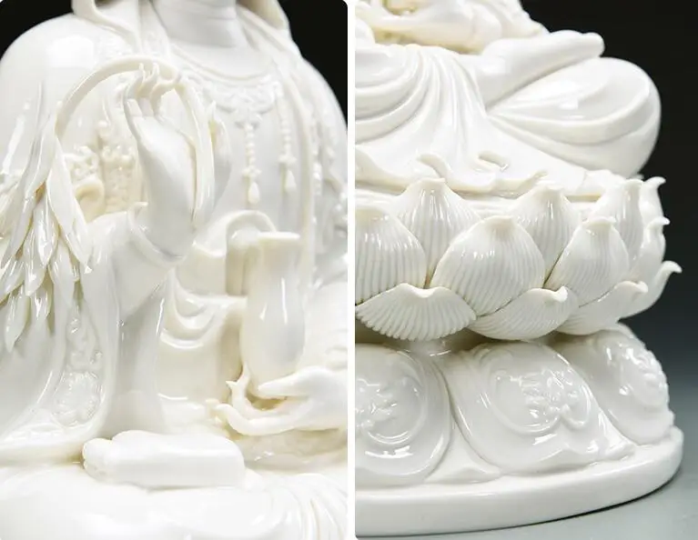 12 &quotКитай белый фарфор Dehua Seat lotus Kwan Yin Guan Goddess ваза статуя|statues goddess|statue porcelainstatue china
