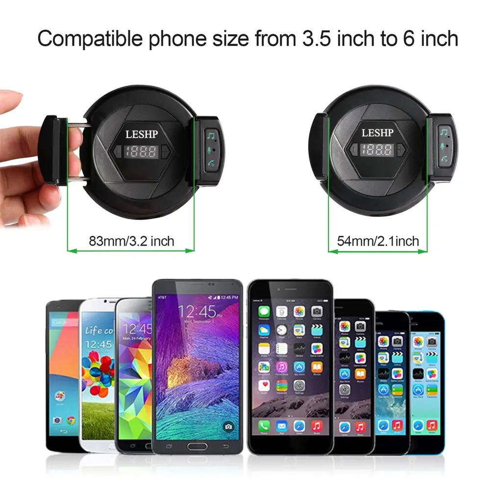 LESHP 5V/2.1A Fast Charging Hands Free Built-in Microphone Multi Function Auto FM Transmitter For Phone 2.1-3.2Inch