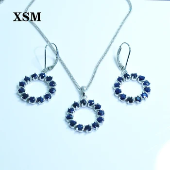 

XSM 925 sterling silver fine jewelry natural sapphire jewelry set pendant, earring sweet romantic for women engagement gift box