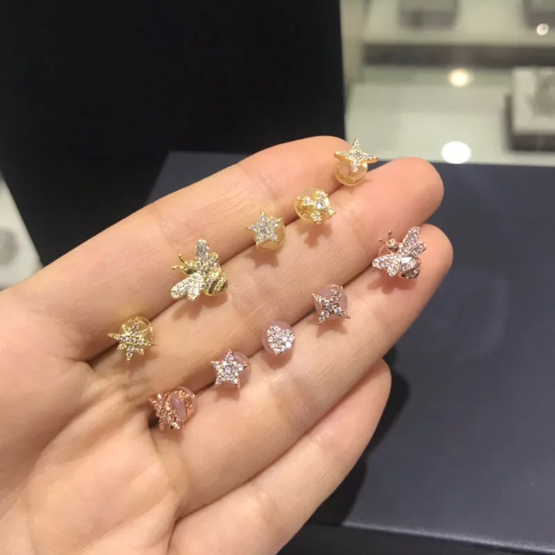 UMGODLY Luxury Brand 5pcs/set Gold Color Cross Star Bee Stud Earrings Pave 3A Zircon CZ Women Fashion Jewelry | Украшения и