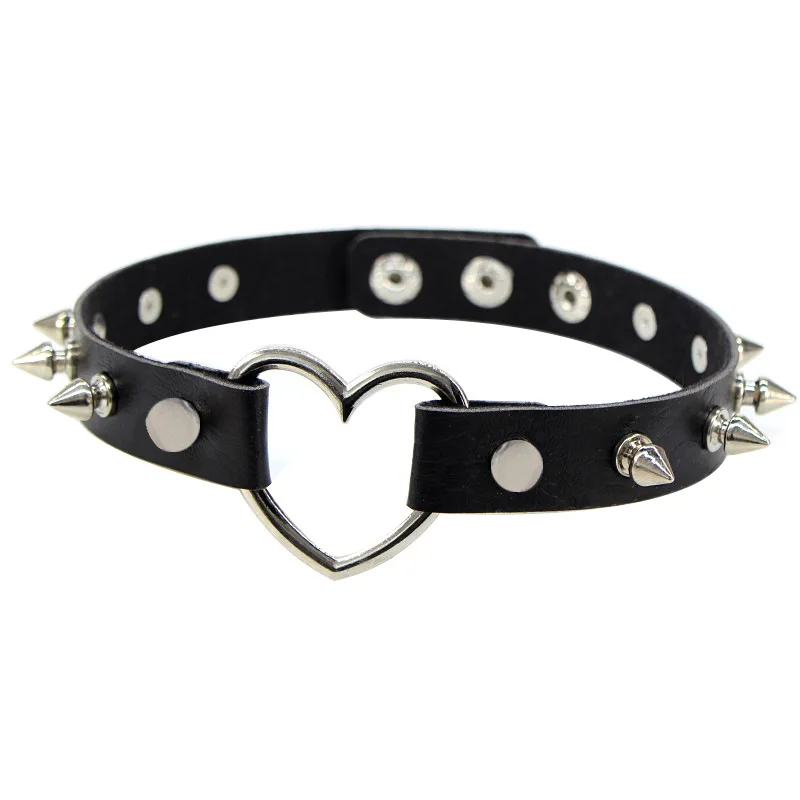 Gothic Punk Leather Choker Necklaces For Women Teens Girls Classic Rivet Heart Cross Collar Necklace Rock Fashion Jewelry Gifts