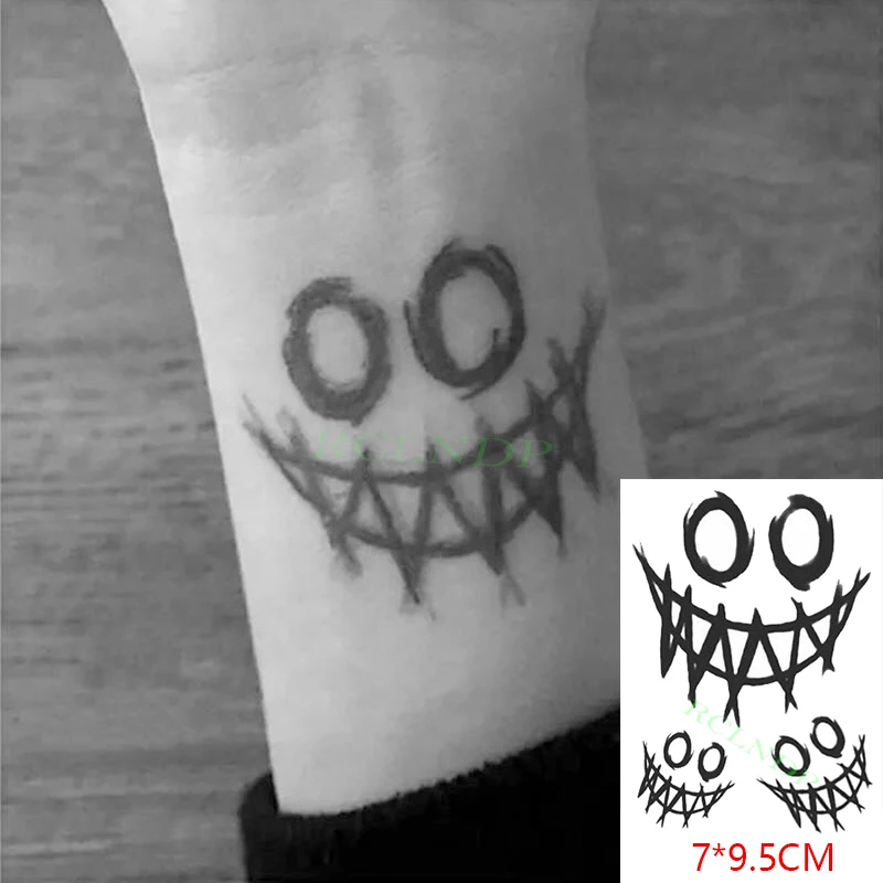 

Waterproof temporary tattoo stickers evil funny face funny smiley halloween cartoon water transfer fake flash tattoo woman man