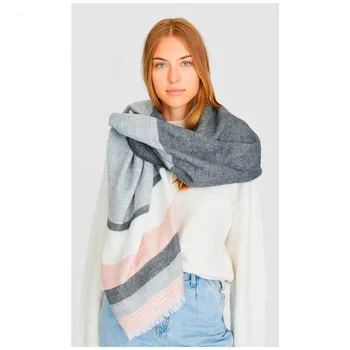 

New Fashion Striped Cashmere Scarf Winter Trend Luxury Woman Scarf Blanket Wire Shiny Bling Warm Scarf Sherpa Throw Blankets