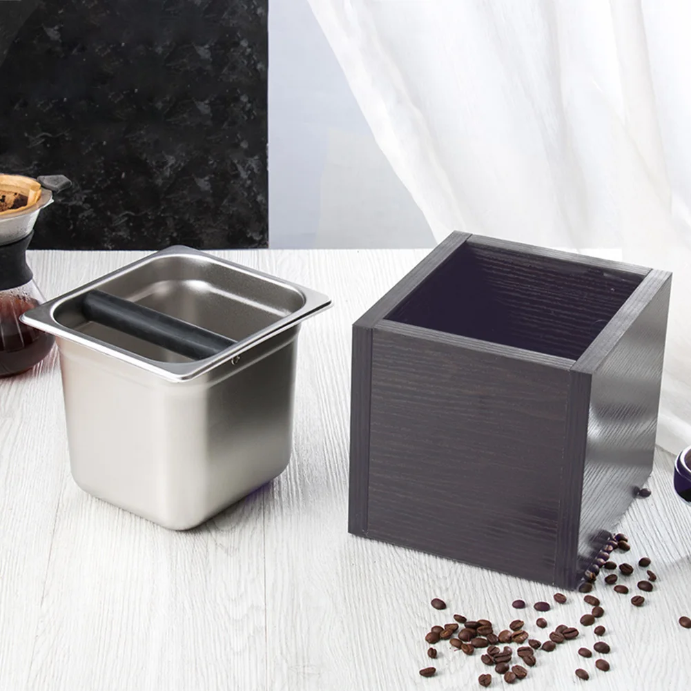 Home Practical Grounds Square Residue Easy Clean Large Capacity Container Coffee Knock Box Stainless Steel Storage Waste Bucket