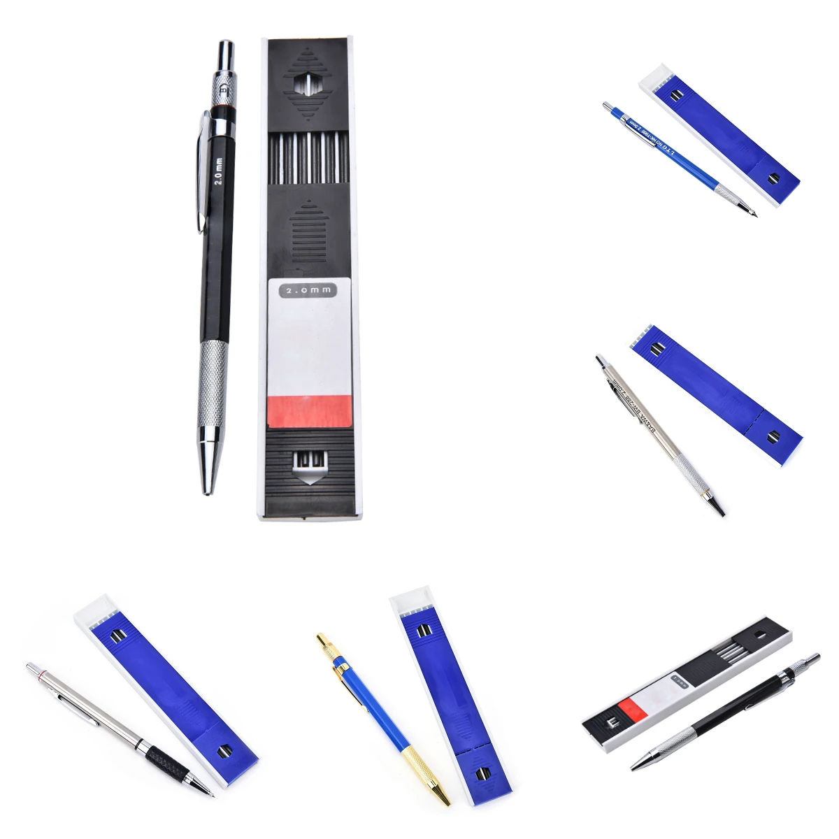 1set 2mm 2B Lead Holder Automatic Mechanical Drawing Drafting Pencil 12 Leads Refills School Office Pencil Supplies