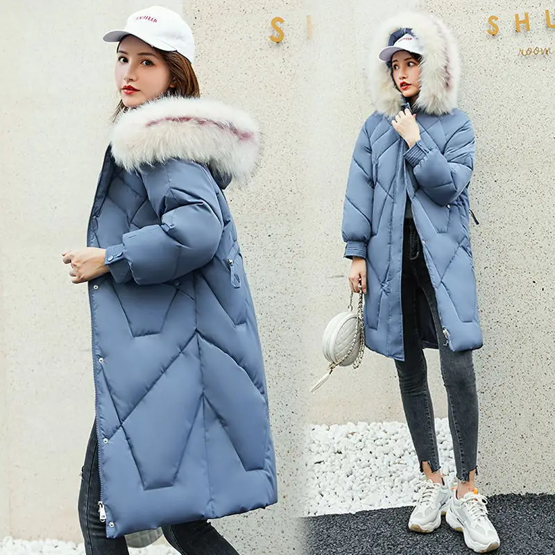 

Winter 2019 New Style Korean-style Large Fur Collar down Jacket Cotton-padded Clothes Women's Winter Mid-length Loose Cotton Ove