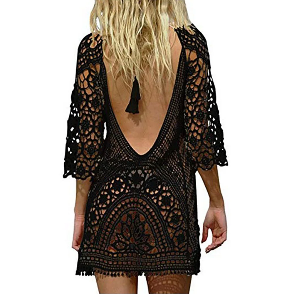 bathing suit wrap skirt Sexy Women’s Bathing Suit Cover Up Crochet Lace Bikini Bathing Suit Swimsuit Smock Knitting Swimwear Mesh Beach Dress Tunic Robe long flowy beach dress