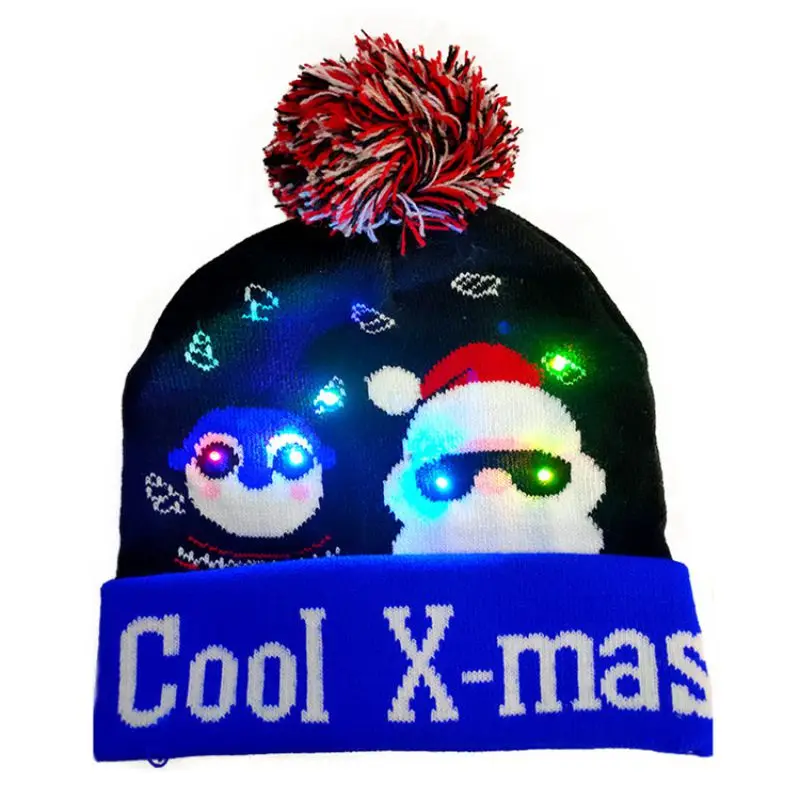 LED Christmas HAPPY NEW YEAR Knitted Hats Light-up Xmas Knit Beanie Adults Cap - Цвет: As shows