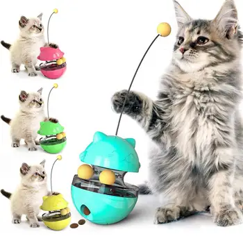 

Interactive Cat Toy Funny Pet Tumbler Leakage Food Ball Eco-Friendly Food Container Dispenser Cat Self Teaser Stick Ball Toys