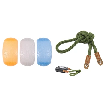 

4 Pcs Accessories: 3Pcs Puffer Pop-Up Flash Soft Diffuser Cover Dome & 1 Pcs 100cm Cotton Camera Shoulder Neck Strap Belt for Mi