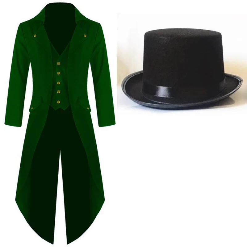 thumbnail image 1 of Chaqueta de frac vintage para hombre, disfraz medieval steampunk, talla grande 5XL, abrigo de mago gótico, maestro de ceremonias con sombrero mágico, 1 of 5
