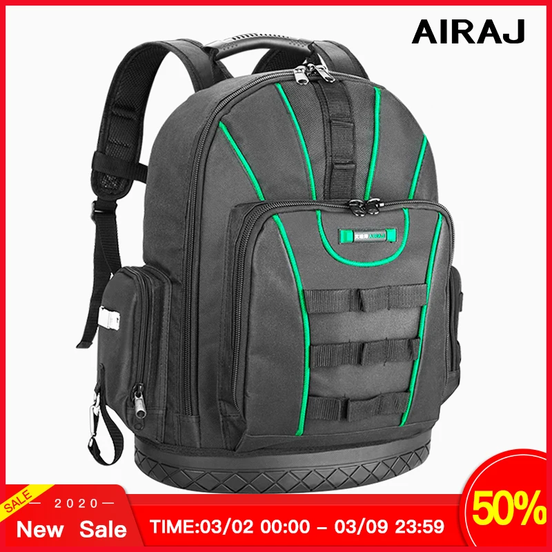 AIRAJ Tool Backpack, Waterproof Tool Bag, Rubber Bottom Storage Bag, Backpack With Multiple Pockets Suitable for Electrician Bag