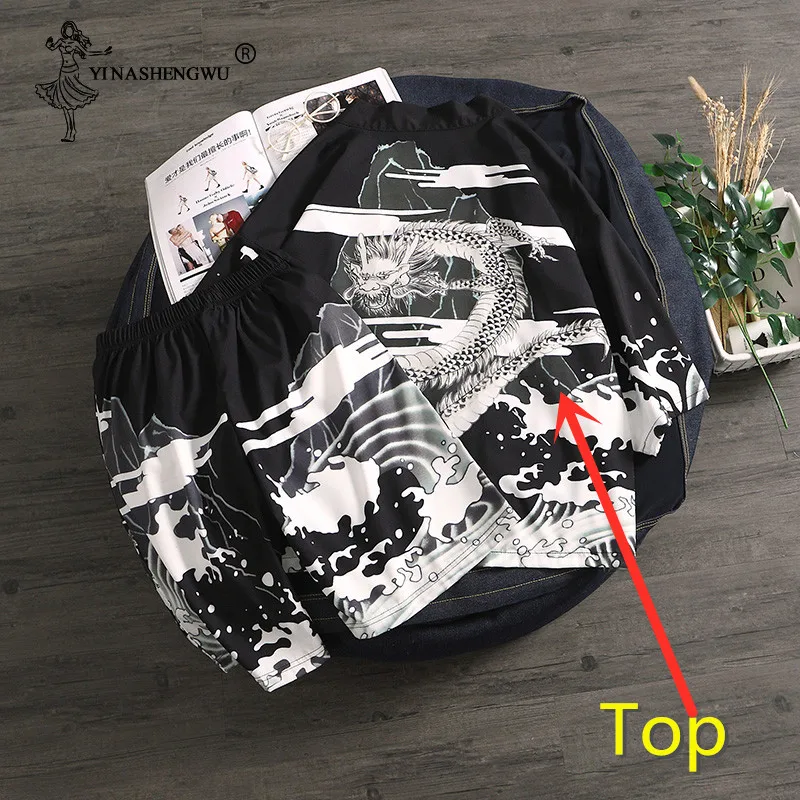 black top Кимоно Кардиган для мужчин юката женщин мужчин традиционное японское кимоно топ и брюки наборы летние пляжные тонкие повседневные рубашки Япония Кимоно - Цвет: black top