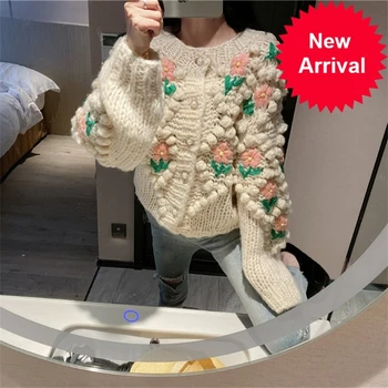 

2020 High Runway Quality Woemn Winter Embroidered Floral Cardigan Sweater Outwear Knit Outwear Clothes Christmas Luxury Sweet