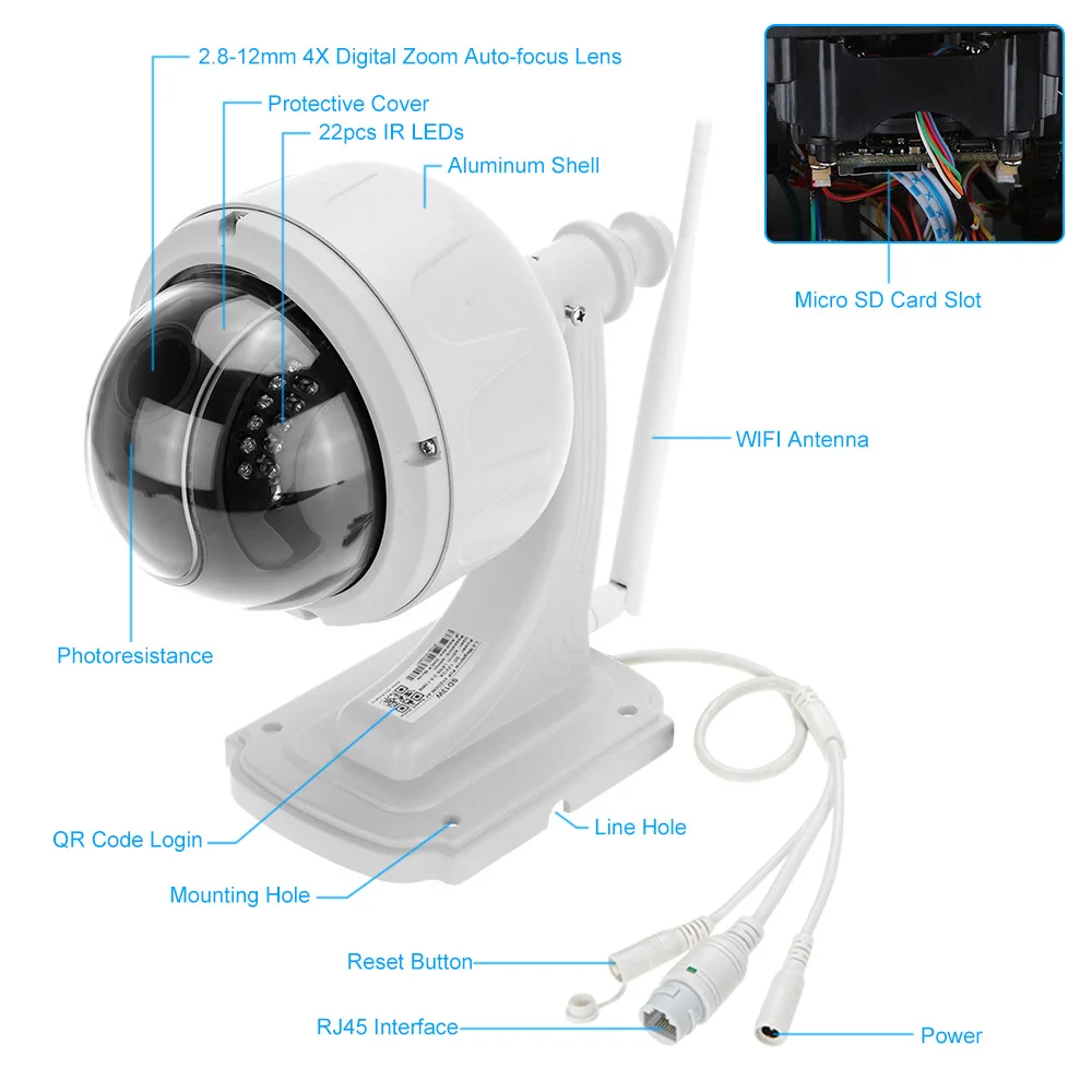 KKmoon HD 720 P Беспроводной Ip камеры WiFi Безопасности CCTV Камеры 2.8-12 мм автофокусом PTZ Водонепроницаемый Камеры Видеонаблюдения Ip-камеры