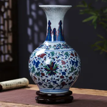 

Blue and White Porcelain Vases Interlocking Lotus Design Flower Ceramic Vase Home Decoration Jingdezhen Cracked glaze Vases