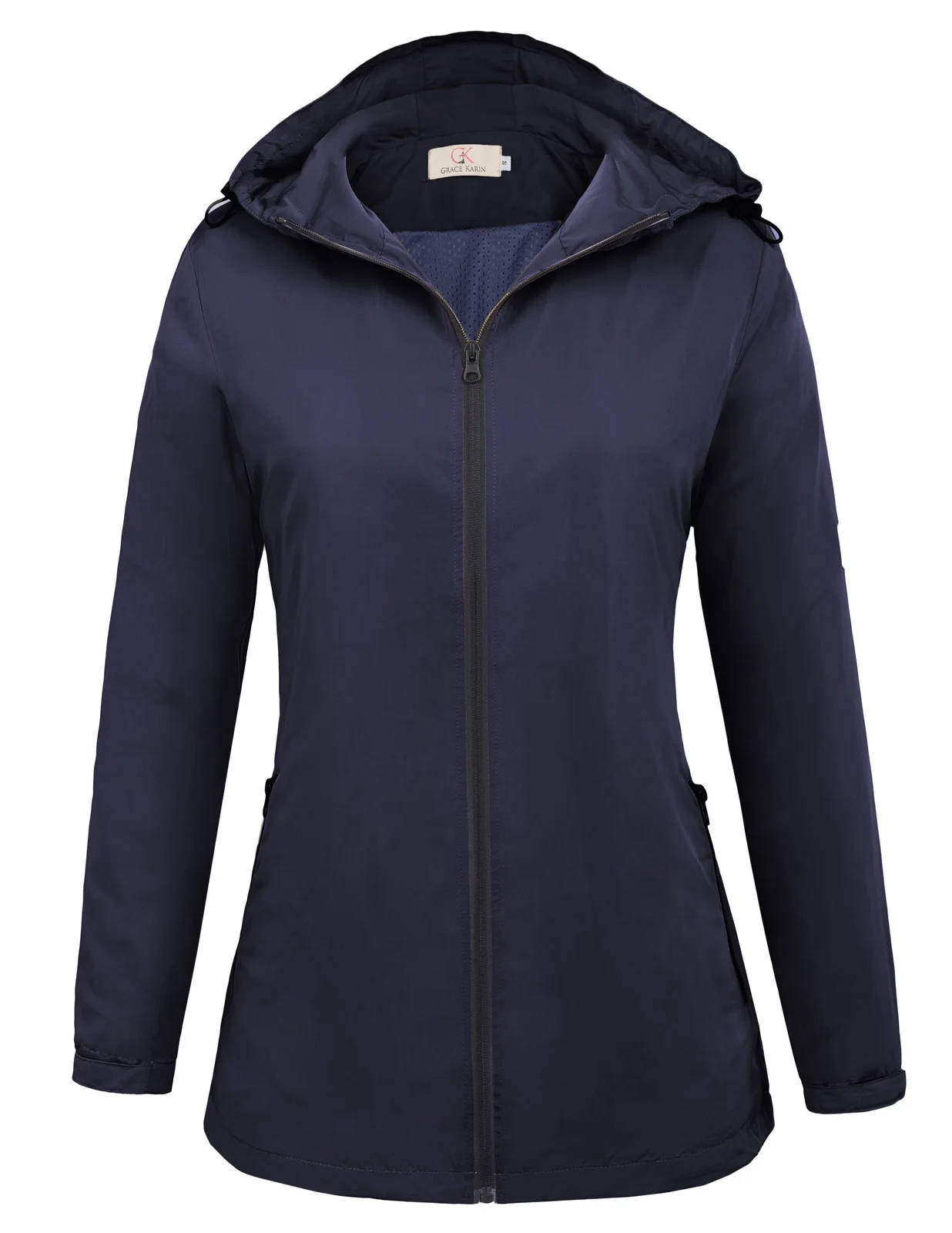 

Black Jacket Casual Women Wind Breaker Raincoat Cord Blue Protect Zipper Waterproof Juniors