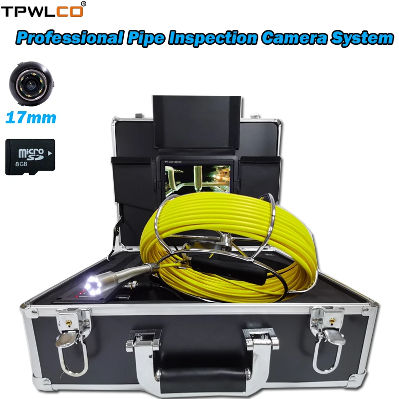 

With DVR Function Professional Pipe Inspection Industrial System 7inch Display 20m Cable 17mm Endoscope Camera With 6pcs LEDS