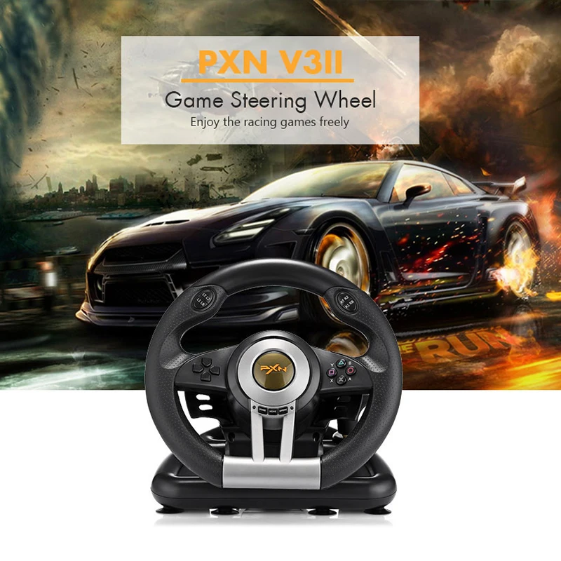  PXN V3II Racing Game Steering Wheel USB Vibration Dual Motor with Foldable Pedal for PS3 PS4 Xbox O