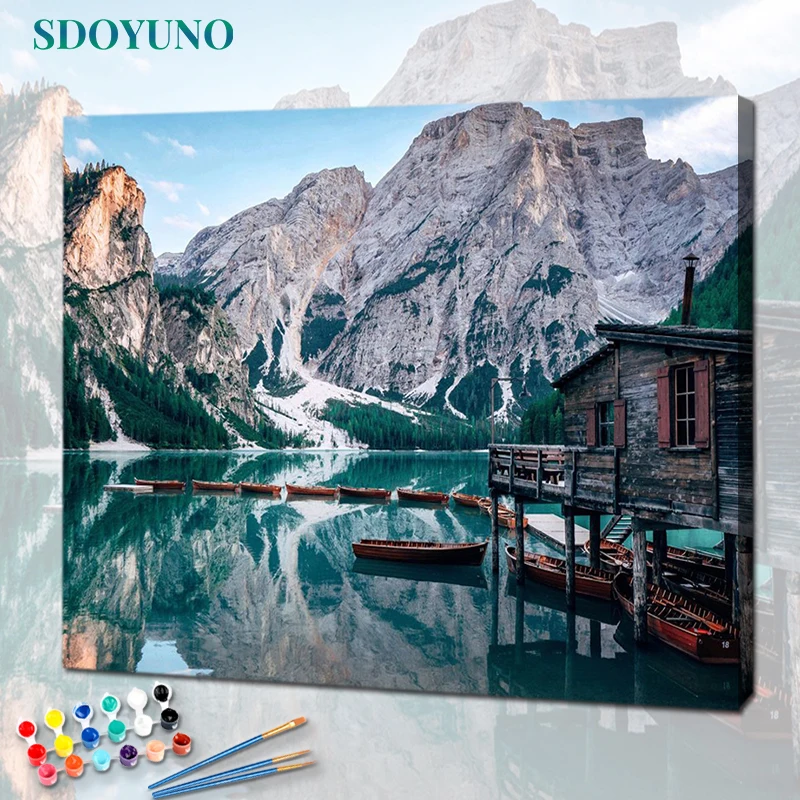 Description Picture 2 of itemSDOYUNO Acrylic Paint By Numbers Lake Scenery DIY 60x75cm Oil Painting By Numbers Canvas Painting Landscape Home Decor