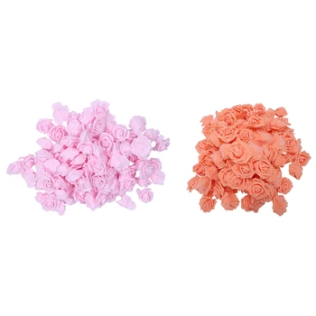 

200Pcs 6Cm Foam Rose Heads Artificial Flower Heads Wedding Decoration, 100Pcs Pink & 100Pcs Orange