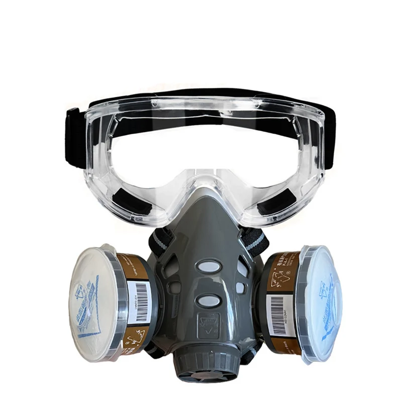 Professional Half Face Gas Dust Mask With Wide Vision Safety Goggles Carbon Filtering Cartridge For Spraying Painting Work Safe