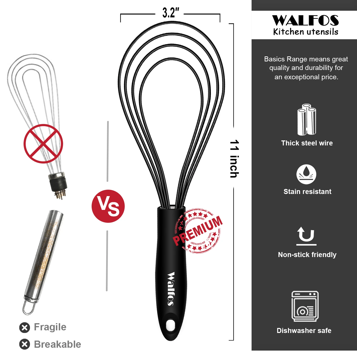 Whisk 2-In-1 Collapsible Balloon and Flat Whisk Silicone Coated Steel Wire