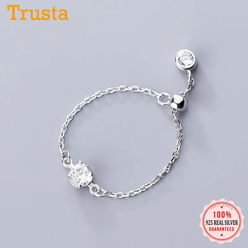 TrustDavis Настоящее серебро 925 пробы модное милое Сверкающее CZ цепь кольцо с размером